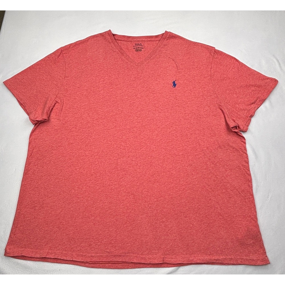 Polo Ralph Lauren Mens XL V-Neck T-Shirt Heather Coral Red Short Sleeve Cotton